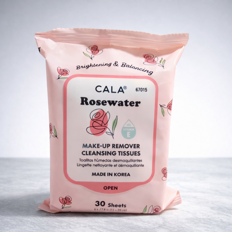 CALA Rosewater Brightening Cleansing Tissues – Makeup Remover Wipes (30 Sheets)